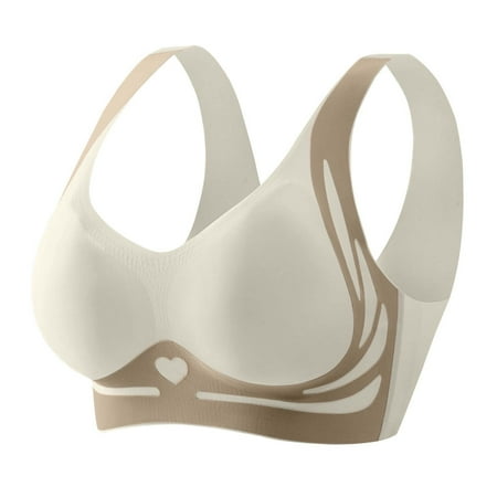 Gnurob Womens Sports Bras Plus Size Seamless Brassiere Wirefree Push Up Bralette Comfort Breathable Bralettes Full Support Yoga Bra Everyday Sport Wear Clearance Saving Beige Medium