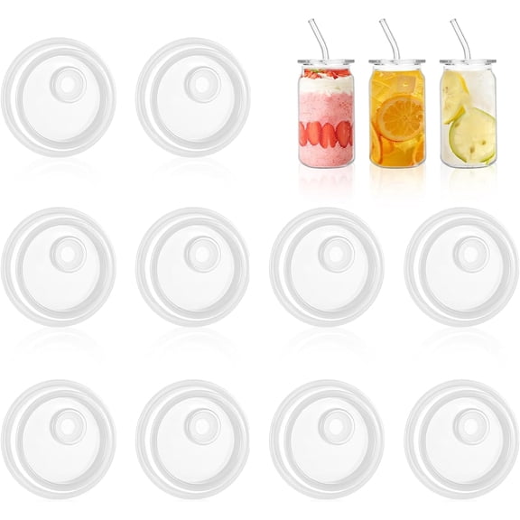 10 Pcs Acrylic Lids for 16 oz/20 oz Glass Cups，Reusable Plastic Replacement Bamboo Lids for Coffee Mugs Beer Can Glasses(Transparent)