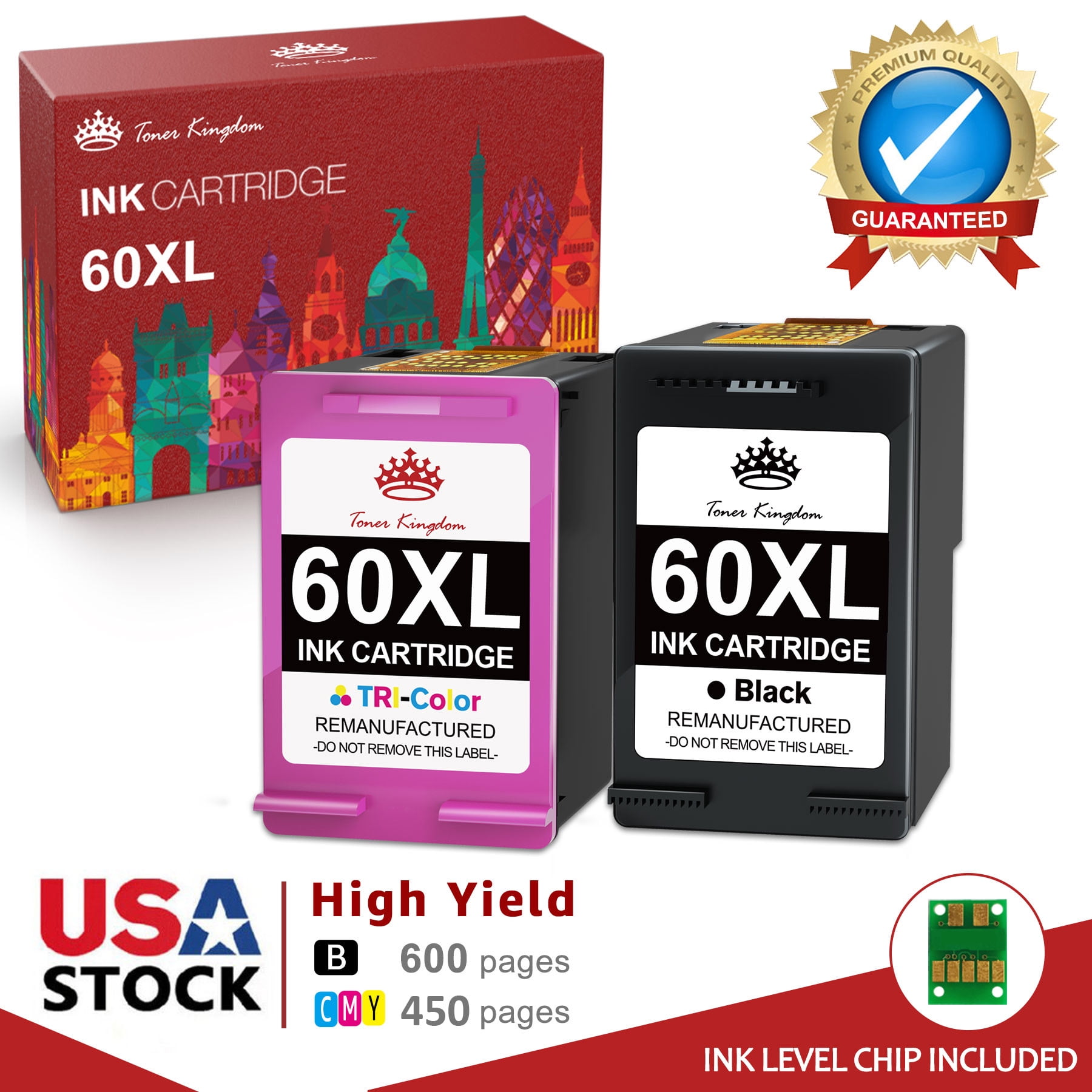 High Yield 60XL Replacement for HP 60 Ink Cartridges Combo Pack for PhotoSmart C4780 C4795 C4680 C4650 D110 D110a DeskJet F4480 F4280 F4580 D2530 D2545 D2680 Envy 100 (Black and Color