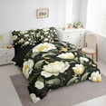 thumbnail image 3 of Manfei Vintage Flower Bedding Comforter Set 7pcs, Peony Blossoms Queen Bedding Sets, Light Yellow Floral Queen Sheet Sets, Lightweight Room Decor, 3 of 8