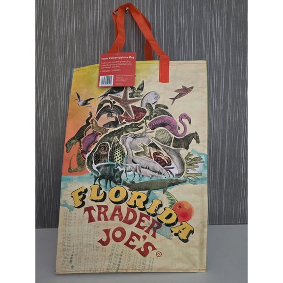 Trader Joe's FLORIDA  Reusable Shopping Tote Bag 100% Polypropylene New (BONUS 1 FUN CHOPS)