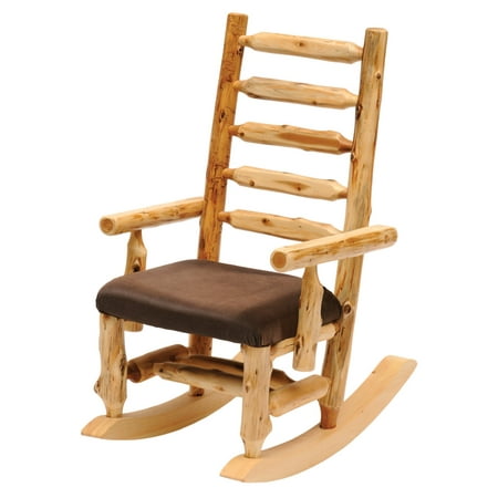 Fireside Lodge Furniture Cedar Rocking Chair with Log Backrest - Leather Upholstered