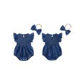thumbnail image 2 of RUINIXCW Newborn Baby Girl Denim Bubble Romper One Piece Western Cowgirl Outfit Cute Infant Baby Girls Summer Clothes Fly Sleeve Smocked Jeans Bodysuit Jumpsuit Playsuit Headband, 2 of 9