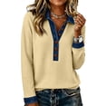 thumbnail image 2 of Tops for Women Cotton Waffle Knit Long Sleeve Top Button Patchwork Pullover Casual Loose Tunic, 2 of 5