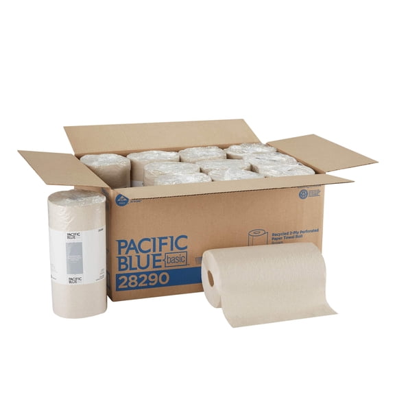 Georgia-Pacific Blue Basic 2-Ply Recycled Perforated Paper Roll Towel (Previously Branded Envision) by GP PRO Brown 28290 250 Sheets Per Roll 12 Rolls Per Case