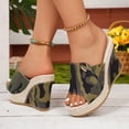 thumbnail image 5 of Women's Denim Platform Slide Sandals with Double Buckles Comfortable Open Toe Chunky Wedge High Heels Slip on Summer Slides for Vacation Beach (6.5,Camo), 5 of 7