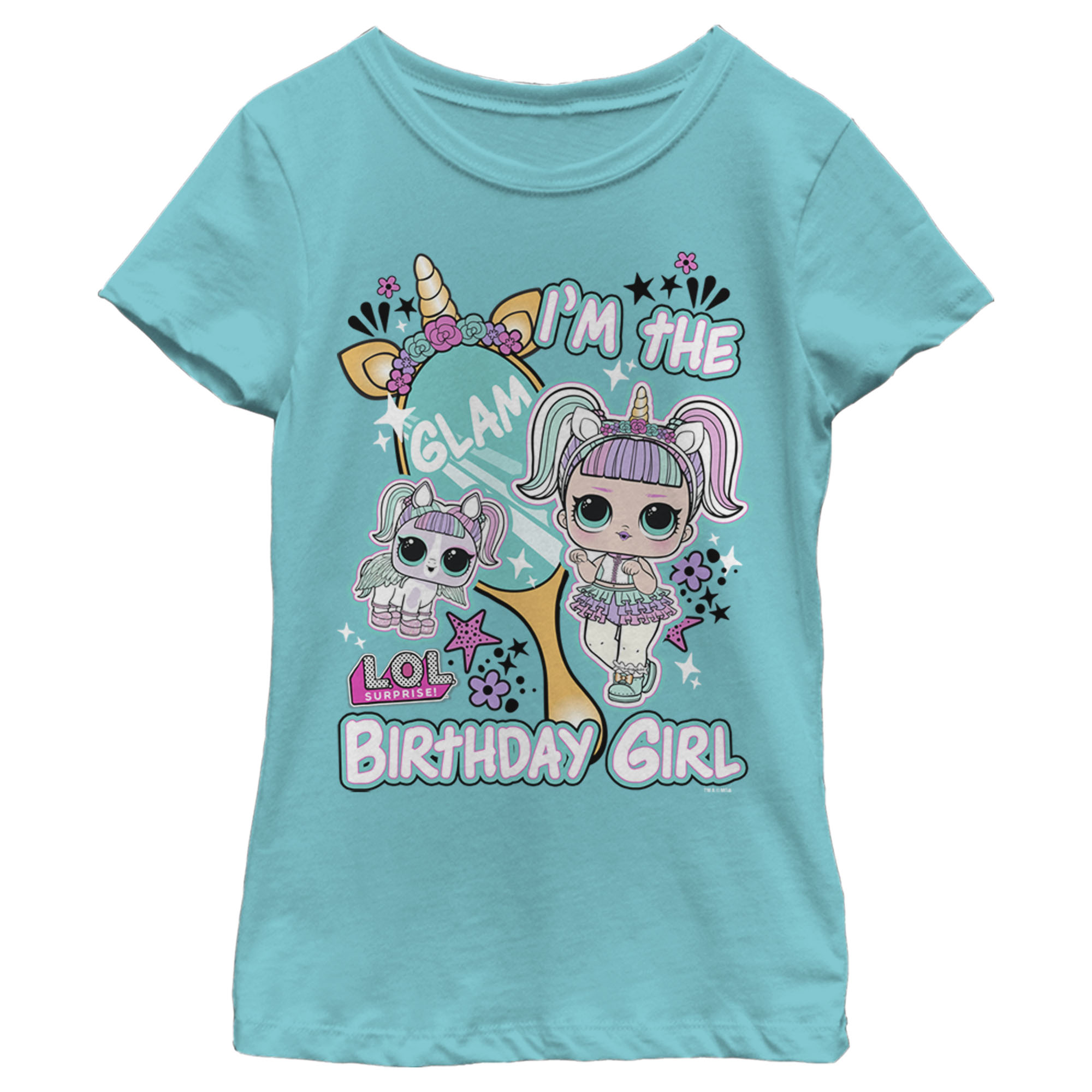Girl's L.O.L Surprise I'm the Birthday Girl Unicorn  Graphic Tee Tahiti Blue X Small