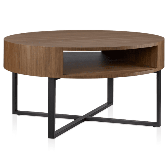 Bouclair Metal and Walnut Veneer Round Coffee Table