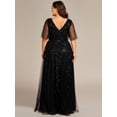 thumbnail image 6 of AURA Women's Plus Size Sequin Embroidered Formal Evening Gown V-Neck Sheer Short Sleeve A-Line Mother of Biride Dress, 6 of 7