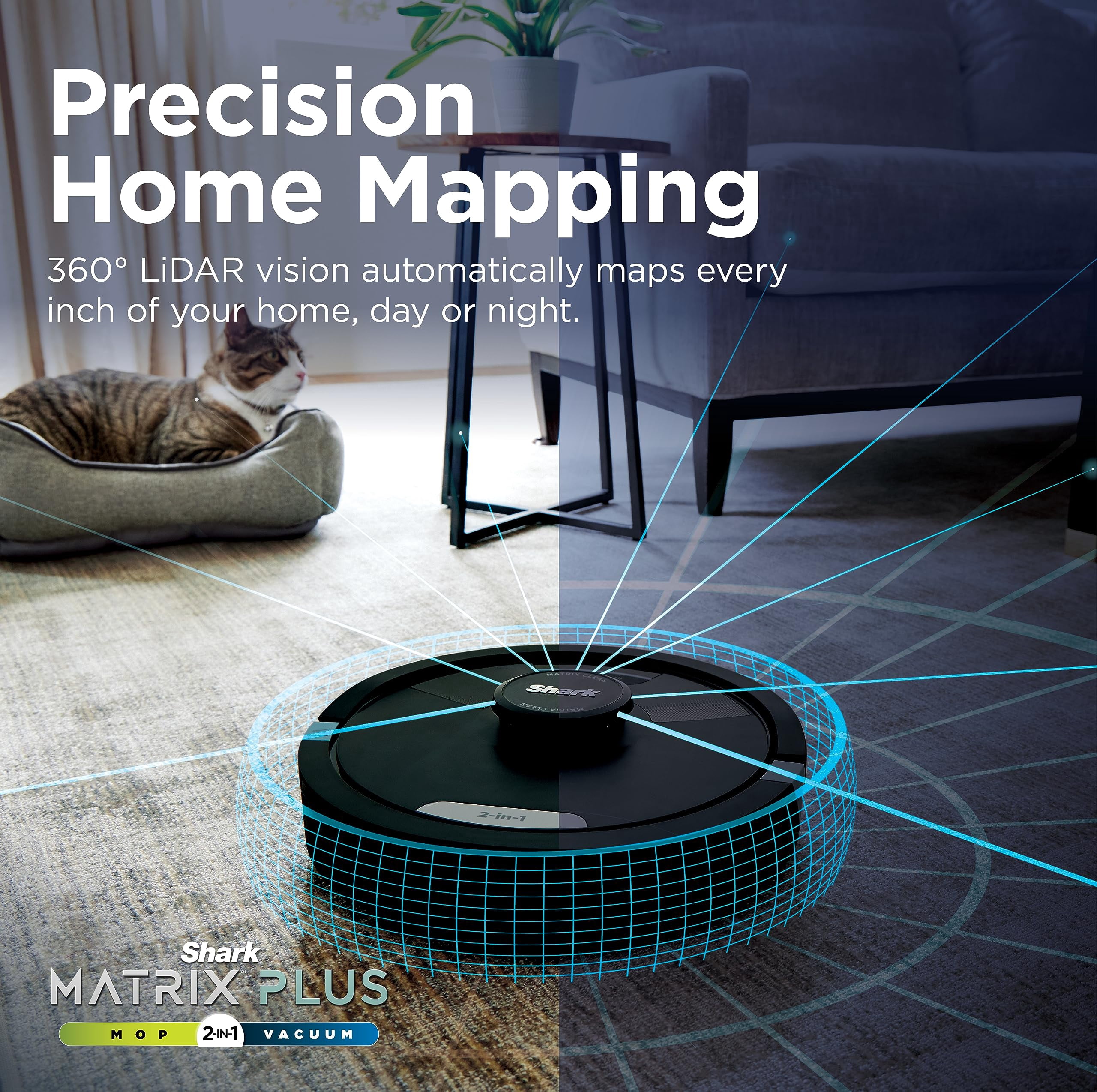 Shark Matrix Plus 2in1 Robot Vacuum & Mop with Sonic Mopping, Matrix Clean, Home Mapping, HEPA Bagless Self Empty Base, CleanEdge, for Pet Hair, WiFi, Black/Mocha, AV2630WA Wet and Dry Self-Empty