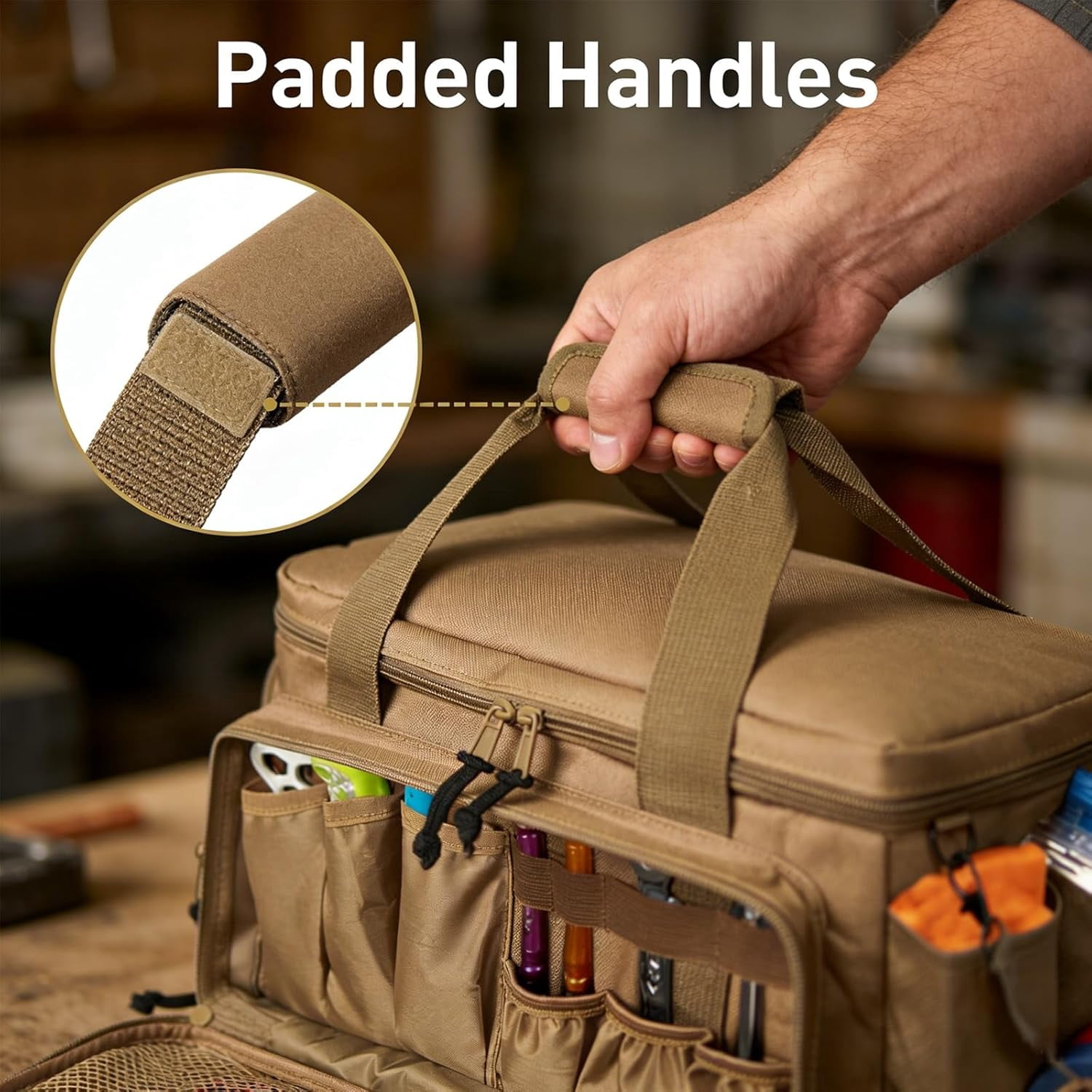 Heavy-Duty Canvas Tool Bag, Tool Pouches With Compartments, Heavy Duty Large Utility Bag With Anti-Friction Bottom for Electrician Repairman Carpenter Handyman(Black)