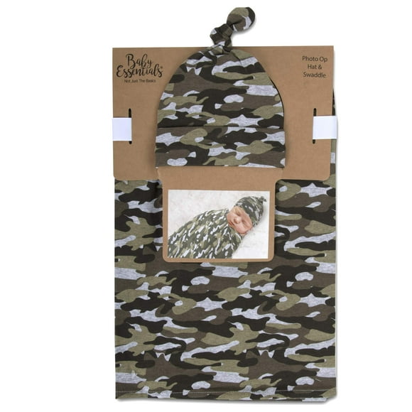 Baby Cotton Swaddle Blanket Wrap with Headband or Hat Set for Baby Girls, Boys Newborns and Infants 0-6 Months (Camo)