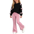thumbnail image 2 of Ixbnca Girls 2PCS Outfits Bow Long Sleeve Sweatshirts Pull on Flare Pants Lounge Clothes Size 5-15 Years, 2 of 7