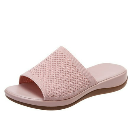 

Womens Slip On Flat Sandals Comfortable PU Memory Foam Flat Sandals for Daily Wear Shopping 37 Pale Pink