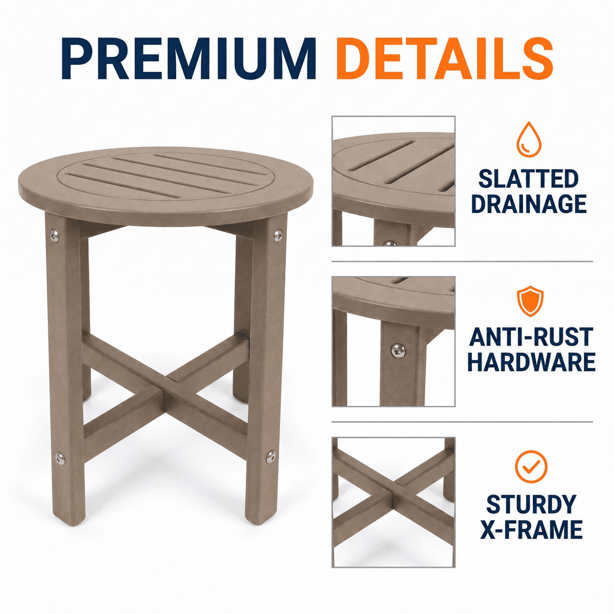 HDPE All-Weather Outdoor Side Table, 15.94×15.94×17.71 Inch Compact Patio End Table, Lightweight Weatherproof Small Side Table for Balcony Porch Poolside