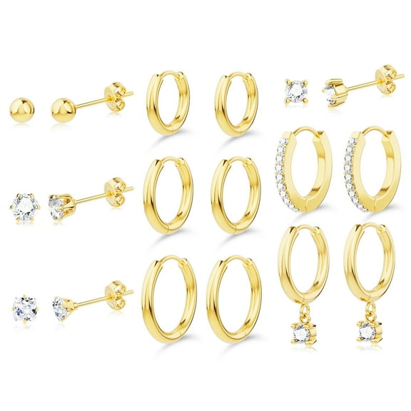Stainless Steel Earrings Gold-plated, 9-piece set