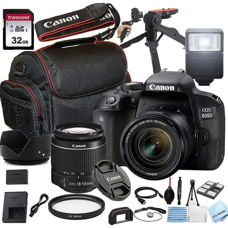 Canon EOS 800D Rebel T7i DSLRCamera 18-55mm f/3.5-5.6 Zoom Lens,32GB Memory, Case,Tripod w/Hand Grip and More28pc Bundle