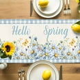 Hello Spring Table Runner, Spring Floral Watercolor Flower White Daisy ...