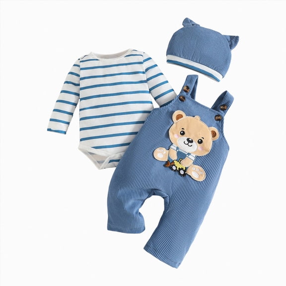 WUANDIXFA Baby Boy Clothes 3 6 12 18 Months Newborn Infant Boy Outfits Romper Hat Pants 3Pcs Clothing Set,Sky Blue,12-18 Months