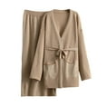 thumbnail image 2 of AUNVITO Women's Knit Suit Set V-Neck Long Sleeve Tie Front Cardigan & Midi Skirt Two-Piece Outfit, 2 of 3