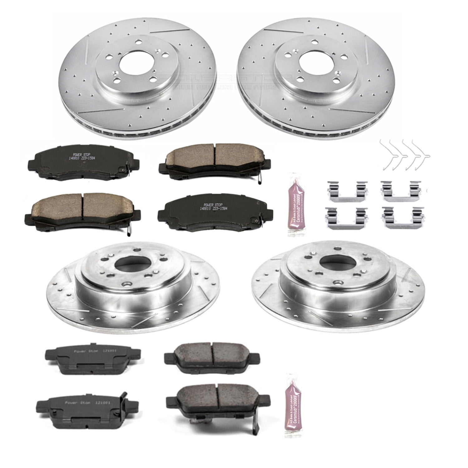 PowerStop Front and Rear Z23 Evolution Sport Carbon-Fiber Ceramic Brake Pad and Drilled & Slotted Rotor Kit Fits: HONDA Select Models K5940