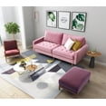 thumbnail image 2 of Velvet Fabric Sofa Couch, 70 inch Wide Mid Century Modern Living Room Couch 700lb Heavy Duty with 2 Throw Pillows(Pink), 2 of 8