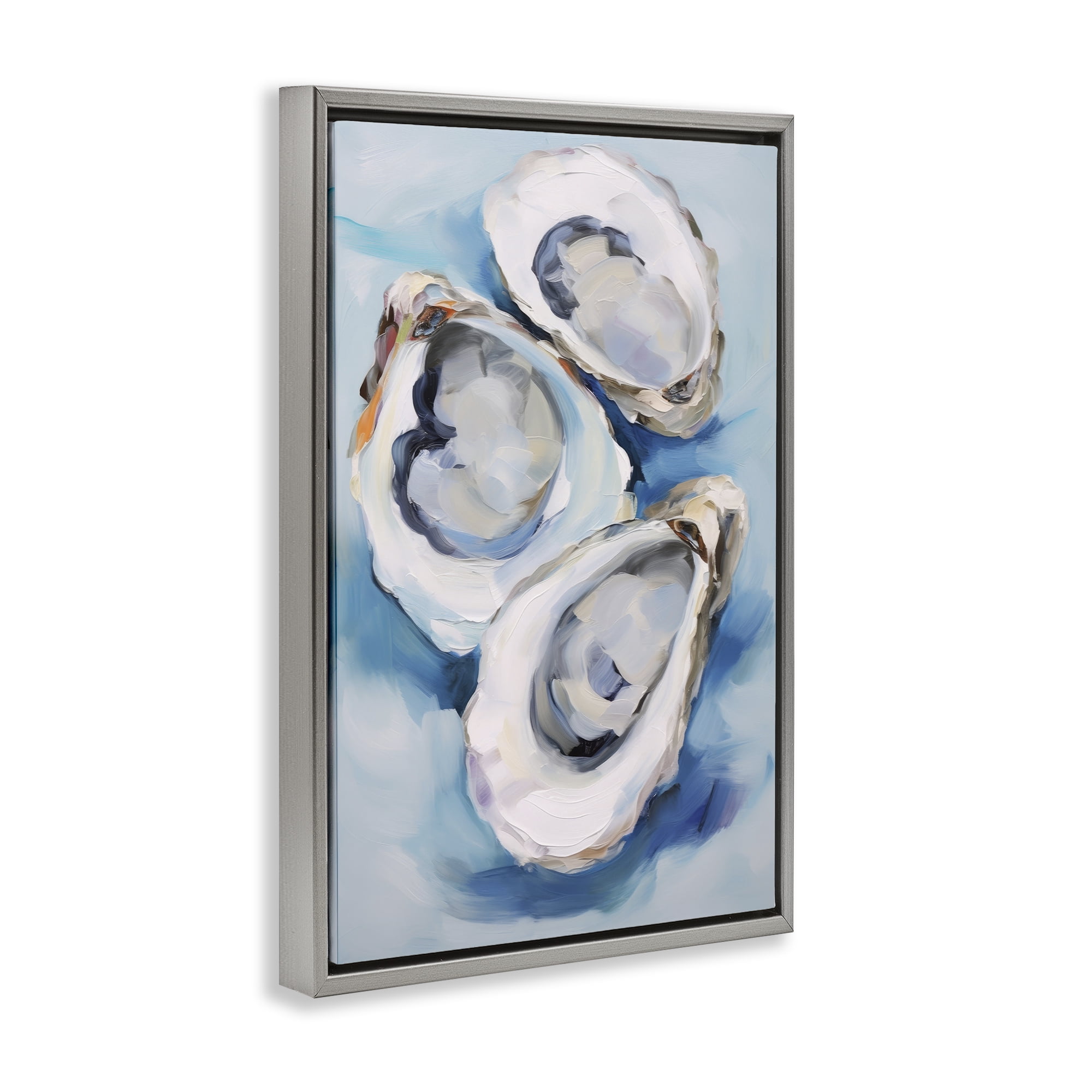 Stupell Industries Oyster Shell Trio Animals & Insects Painting Gray Floater Framed Canvas Art Print Wall Art, 21 x 31