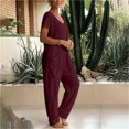 thumbnail image 6 of Tqcoqu Women's Solid V Neck Short Sleeve Jumpsuit, Loose Harem Baggy Long Pants One Piece Jumpsuit with Side Pockets, 6 of 6
