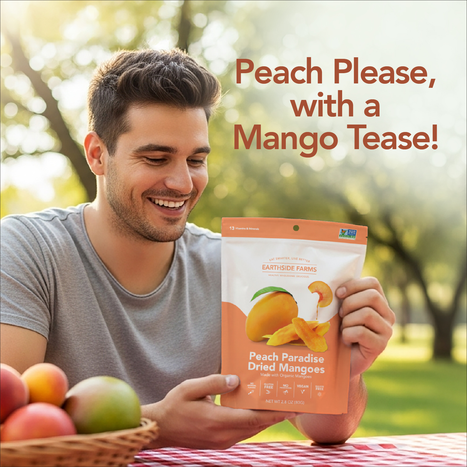 Earthside Farms Peach Paradise Dried Organic Mangoes, Dried Fruit 2.8 oz, 6 Pack