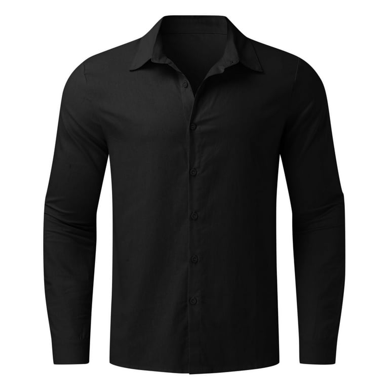 HSMQHJWE Mens Work Clothes Plain T Shirts For Men Bulk Male Summer Cotton  Linen Solid Casual Plus Size Loose Shirt Mens Turn Down Collar Long Sleeve