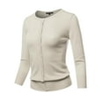 thumbnail image 1 of FashionOutfit Women's Solid Crew Neck Button Down 3/4 Sleeves Knit Cardigan, 1 of 1
