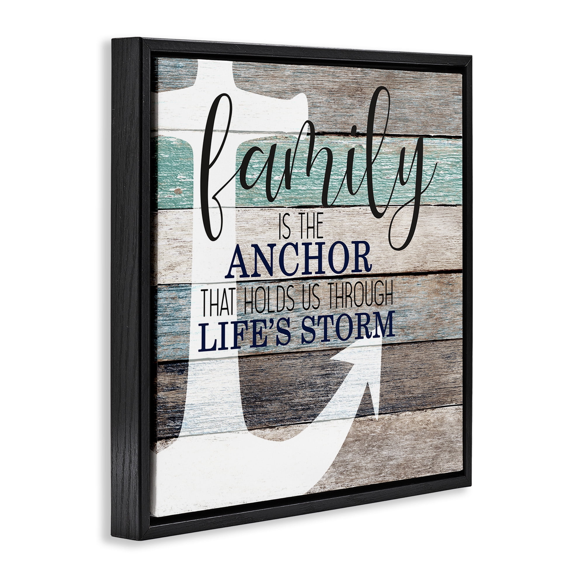 Stupell Industries Family Anchor Through Storm Motivational Inspirational Painting Black Floater Framed Canvas Art Print Wall Art, 25 x 25