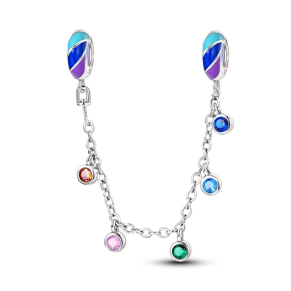 MULA 925 Sterling Silver Stopper Safety Chain for Bracelets Chic Colorful Gem Charms Gift for Women