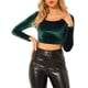 thumbnail image 5 of INSPIRAR CHIC Blusas Cortas de Terciopelo de Manga Larga Off Shoulder para Mujeres XL Verde Oscuro, 5 of 7