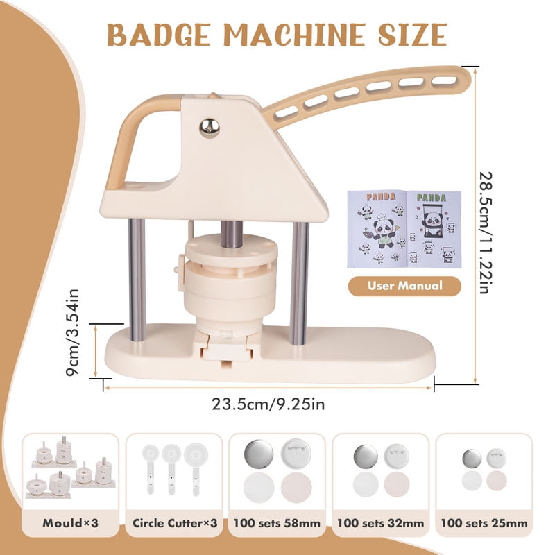 Button Maker Machine, 1''+1.25''+2.25'' (25/32/58mm) 3-in-1 Pin Maker Machine Kit, Installation-Free DIY Badge Machine with 300pcs Button Parts
