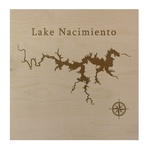 Lake Nacimiento Map 24x24" Wood Wall Art Office Decor Gift Engraved California