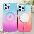 thumbnail image 3 of OOK For iPhone 12 Case/iPhone 12 Pro Case Magnetic, Compatible with Magsafe Cute Gradient Rainbow Iridescent Matte Protective Phone Case with Screen Protector for Girls Women, Fluorescent Blue & Pink, 3 of 6