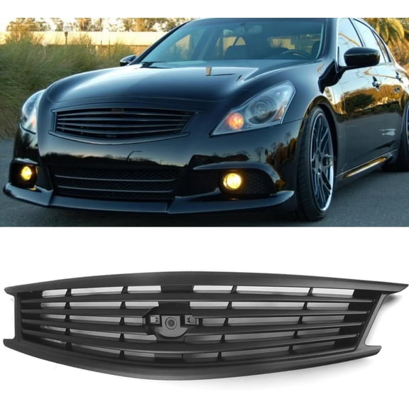 HUIMART Front Bumper Grill Grille For Compatible with Infiniti G25 2011 2012 G37 2010-2013 4 Door Sedan, Matte Black