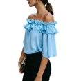 thumbnail image 2 of Women's Off Shoulder Ruffle Short Sleeve Chiffon Blouse L, 2 of 7