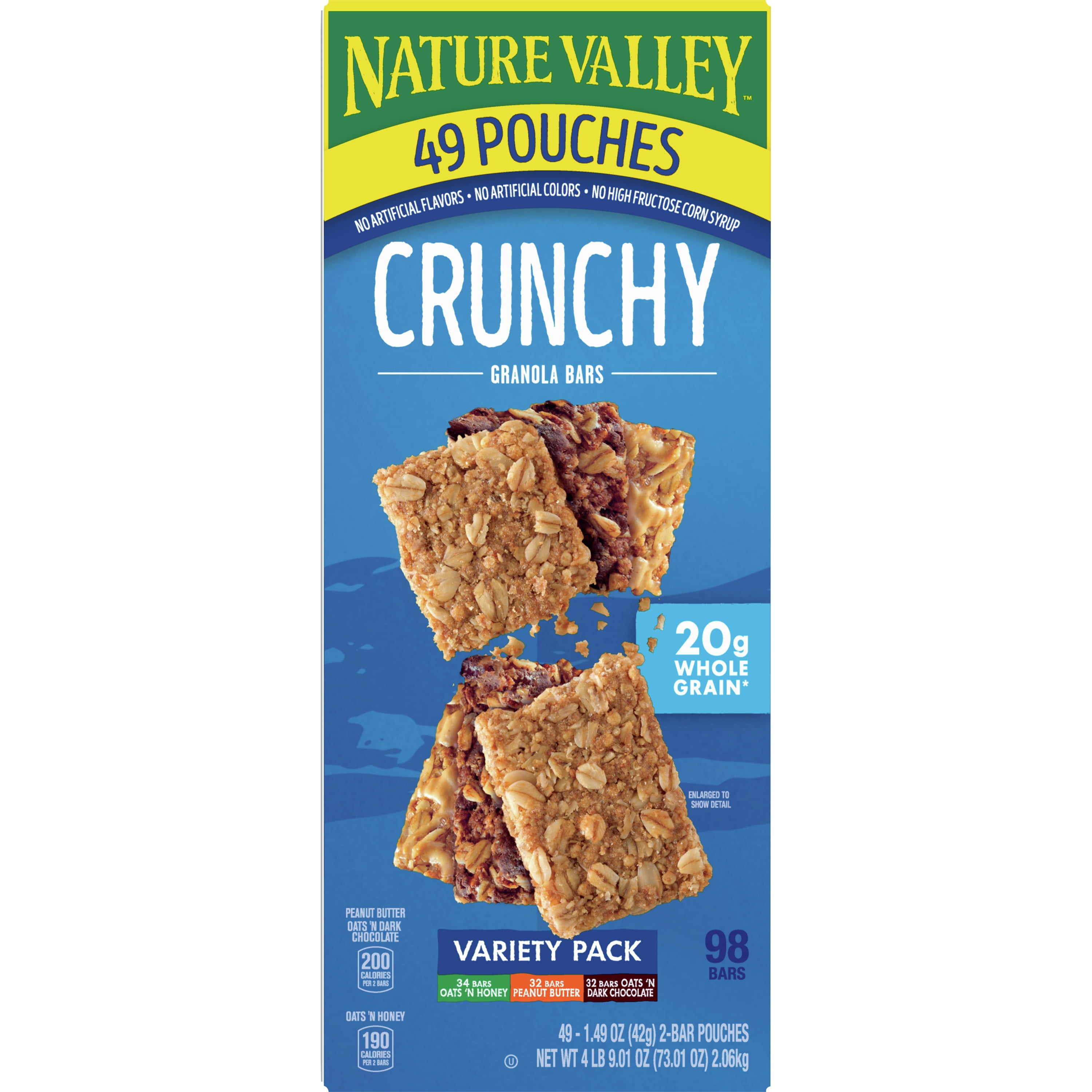 Nature Valley Crunchy Granola Bars Variety Pack, 98 Bars, 73.01 oz (49 Pouches)