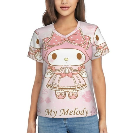 

My Melody Women S Classic-Fit Cotton Short-Sleeve V Neck T-Shirt，Tunic Blouse Top Ladies Casual Loose Top