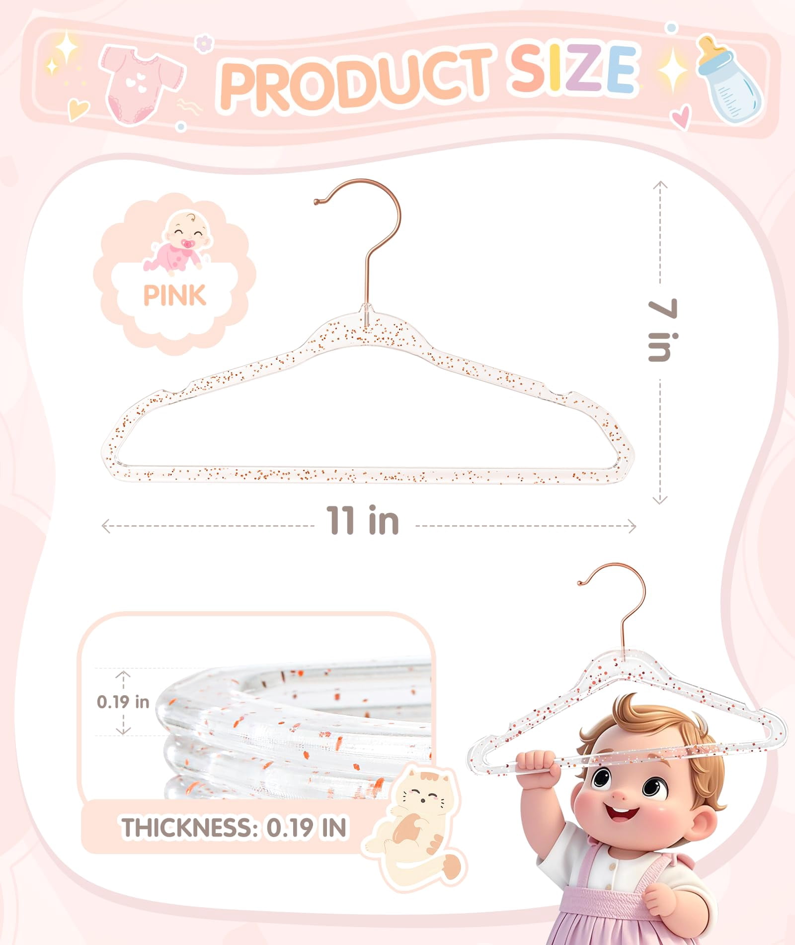 11 Inch Pink Glitter Clothes Hangers For Closet Organization