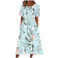 thumbnail image 7 of Pntutb Womens Casual Round Neck Print Summer Short Sleeve Pockets Dress Light Blue XL, 7 of 7