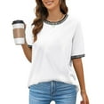 thumbnail image 6 of EDFBUYKRS Women's Plus Tops for Women 2026 Casual Womens Summer Tops Short Sleeve Striped Color Block Shirts Crewneck Loose Casual Tee Tops S, 6 of 7