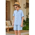 thumbnail image 3 of Arshiner Boys 2 Pieces Set Short Sleeve Blue Shirts and Shorts Texture Summer Beach Vacation Outfits 9-10 Years, 3 of 8