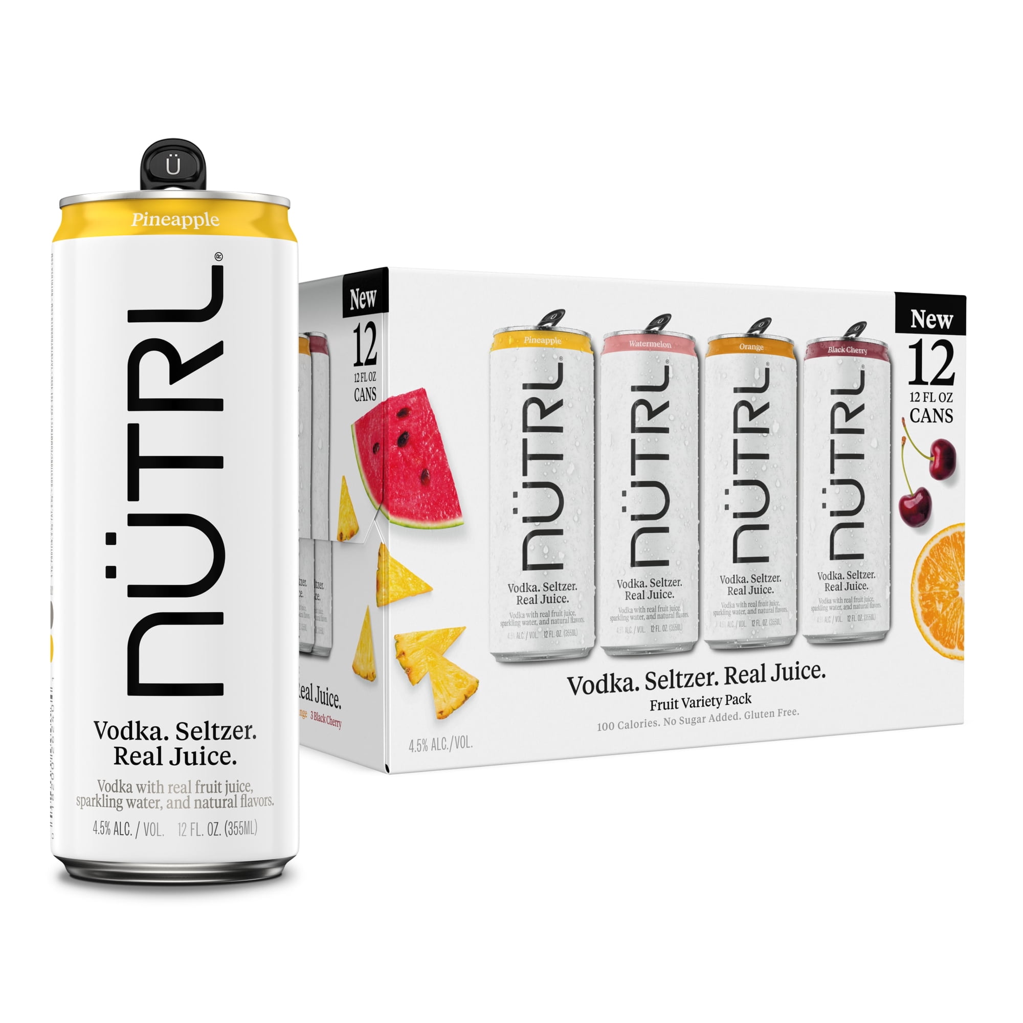 NUTRL Vodka Hard Seltzer Fruit Variety, Gluten Free, 12 pack, 12 fl oz Aluminum Cans, 4.5% ABV