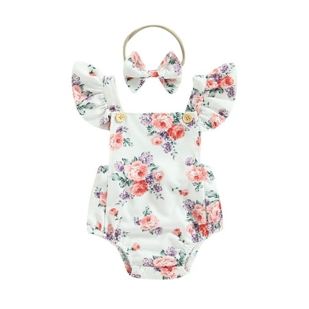 

Xkwyshop Sister Brother Matching Clothes Baby Girls Floral Print Fly Sleeve Romper with Headband White Sister 12-18 Months