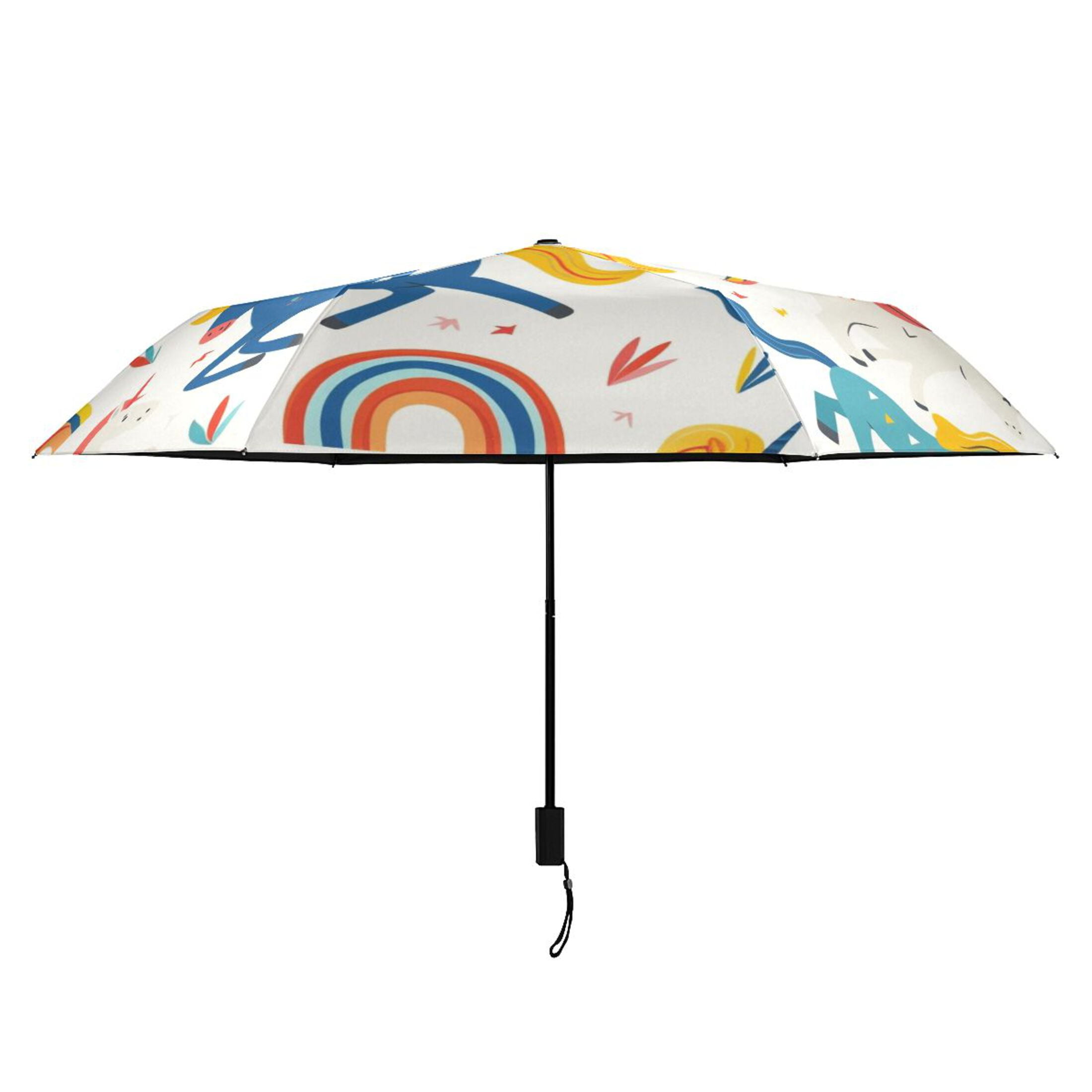 ALAZA Cute Horse Rainbow UPF 50+ Compact Folding Umbrella for Rain Travel Umbrella Packable
