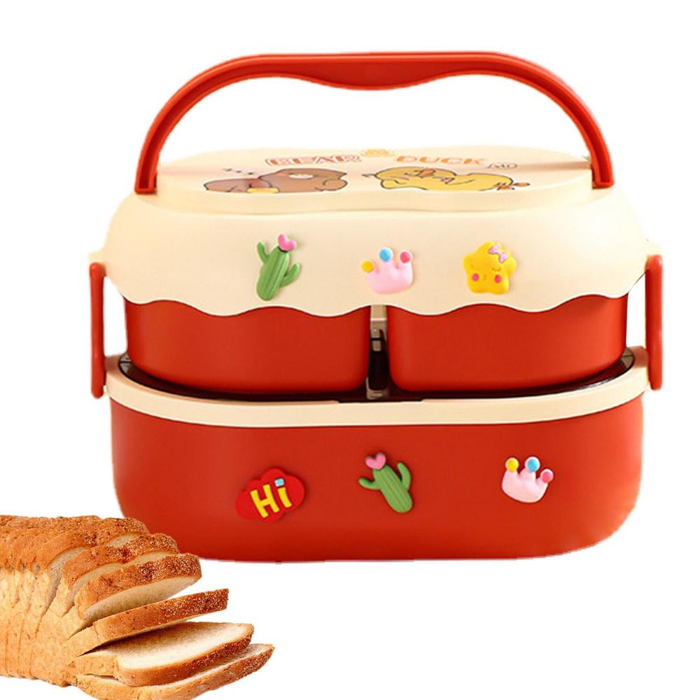 Tohuu Double Layer Lunch Container Cute Leak Proof Double Layer Bento Box With Cutlery Kids