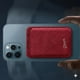 thumbnail image 3 of Cartera Wallet Alcantara Gamuza Suave Para Iphone Magsafe Gris Rojo., 3 of 4